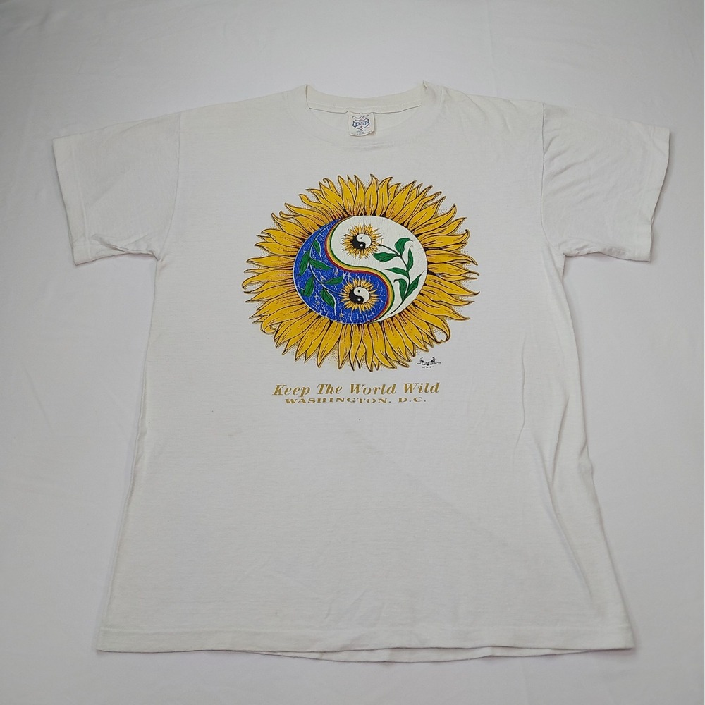 Vintage 90s Sunflower Yin Yan Washington D.C. T-Shirt White Single Stitch M